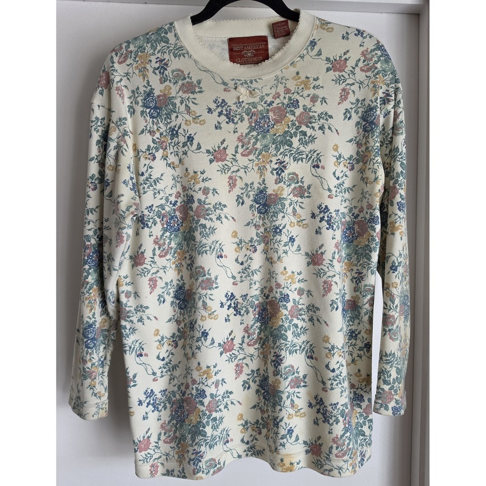 Vintage Best American Clothing Co. Women's Blouse M Floral Cream Cottagecore